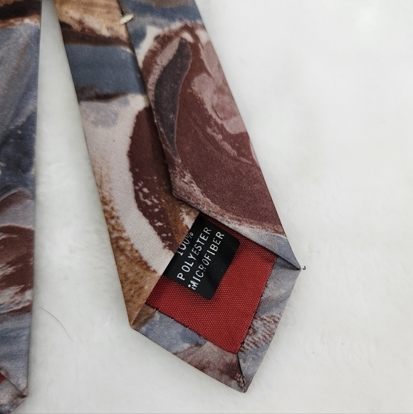 Adams Row Swirls Floral Flower Teal Blue Tan Brown Burgundy Necktie - Picture 10 of 11